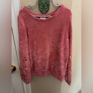 jumping beans Pink Ribbed Crewneck Sweater with Sequin Accents
